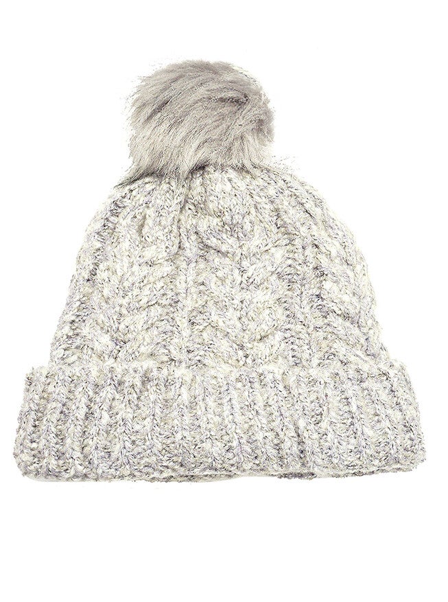 Hat-Sherpa Lined Acrylic Pompom Beanie Wither Hat Grey, GREY / Charcoal Grey, hi-res image number 0