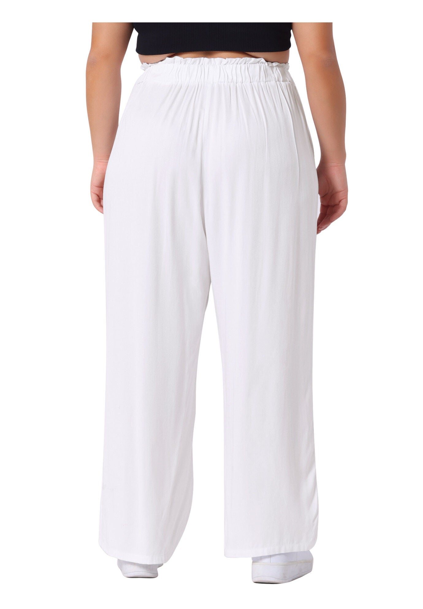 STRETCHY HIGH WAISTED WIDE LEG PALAZZO PANTS, White / White, alternate image number 3