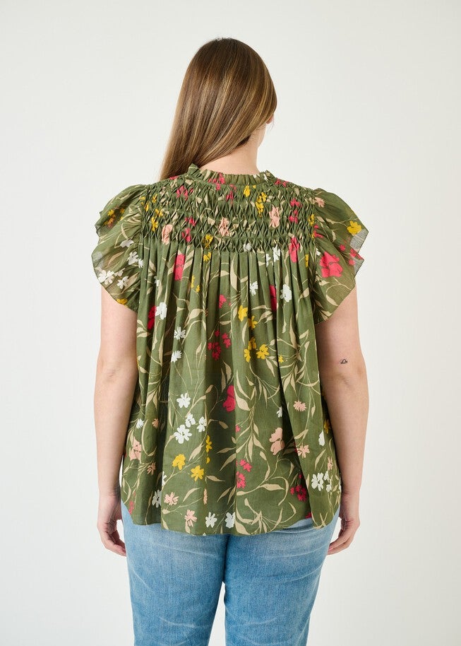 Marissa Smocked Floral Top, N686 GREEN / Light Green, alternate image number 2