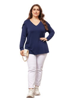 V Neck Tulip Long Sleeve T-Shirt Casual Top