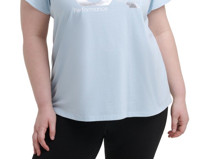 Calvin Klein Women's Performance Plus Foil Logo Pullover Top Aqua Size 1X, , alternate image number null
