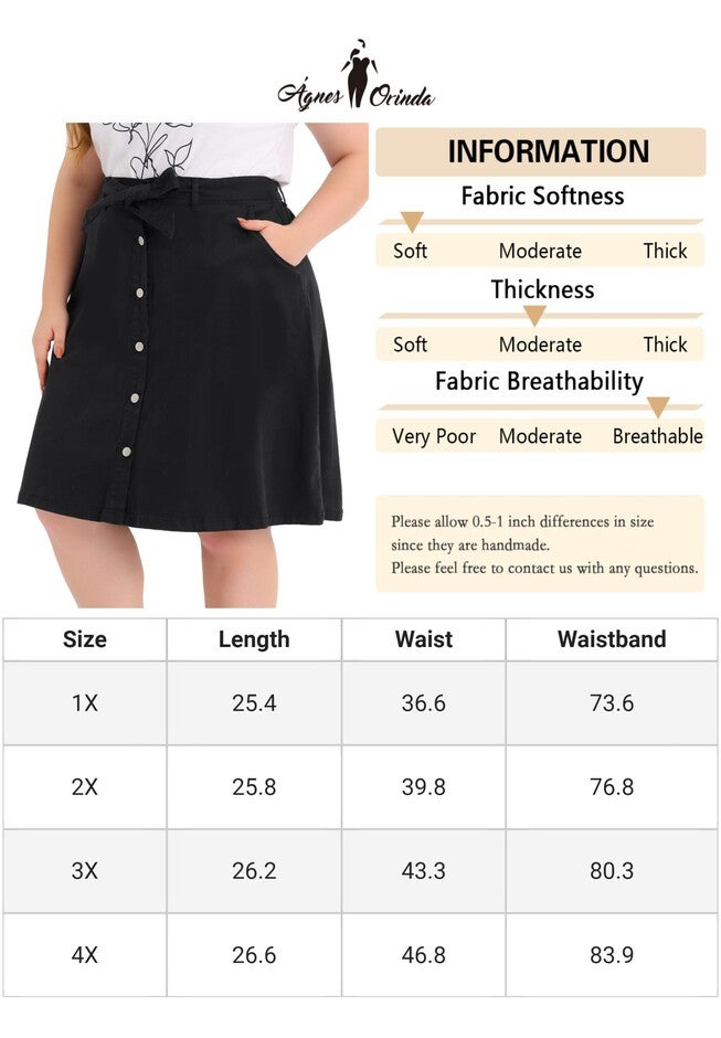 TIE WAIST A-LINE MIDI JEANS DENIM SKIRT, Black / Black, alternate image number 3
