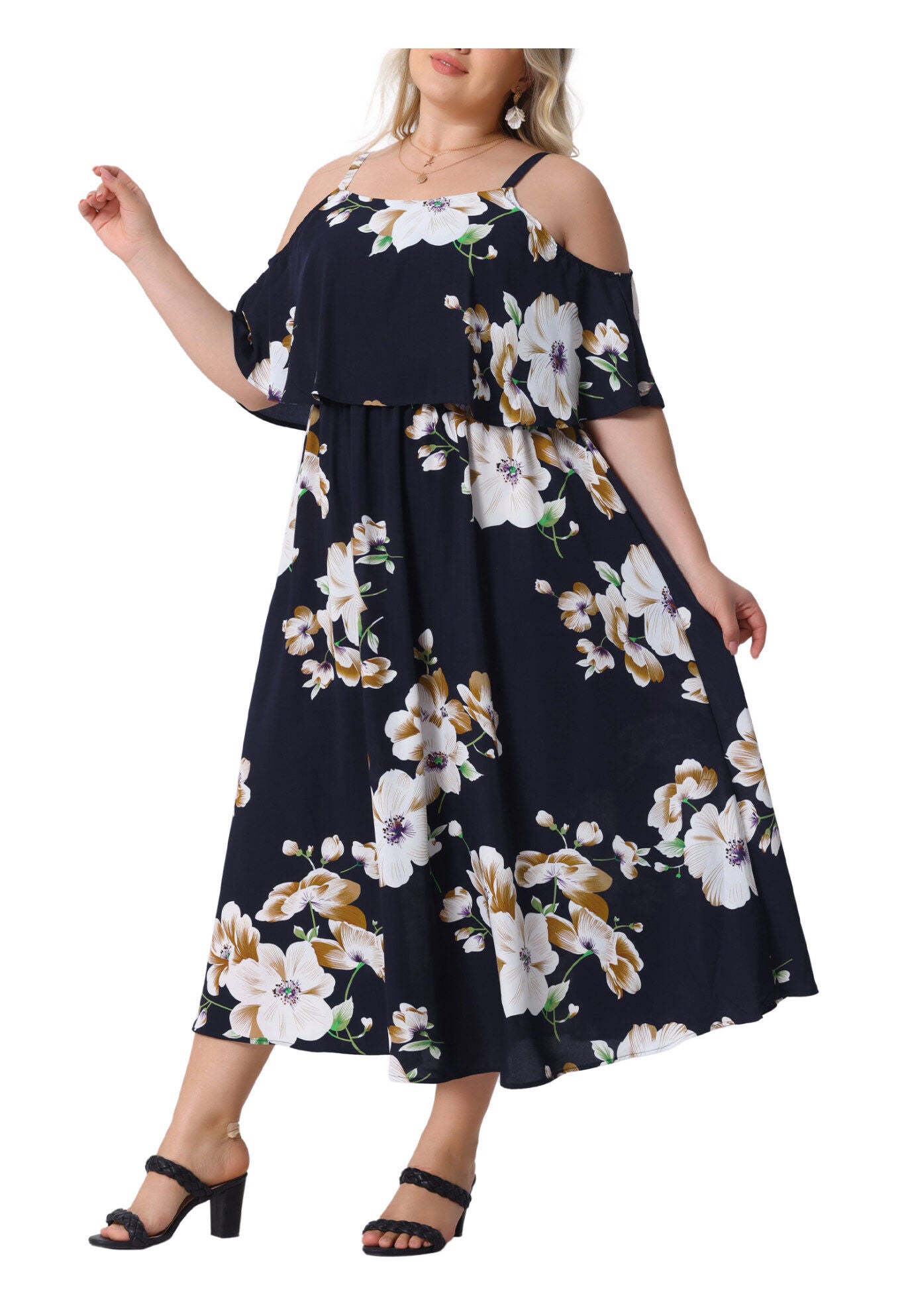 Summer Square Neck Adjustable Strap Beach Maxi Dress, Navy Blue / Navy, alternate image number 2