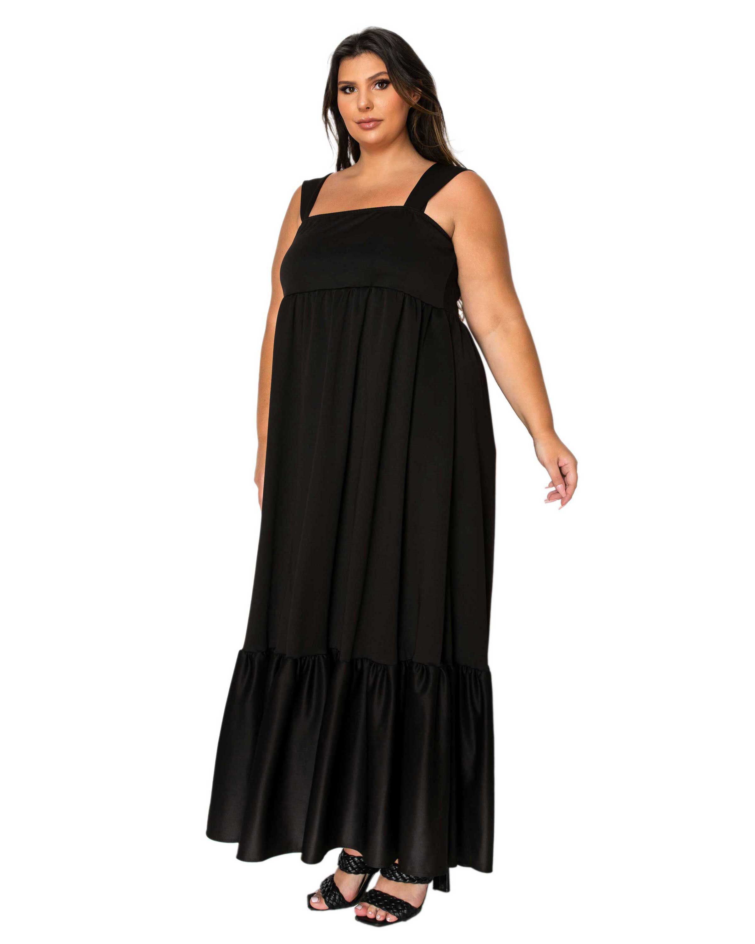 ANGELIKA RUFFLED HEM MAXI DRESS, Black / Black, alternate image number 1