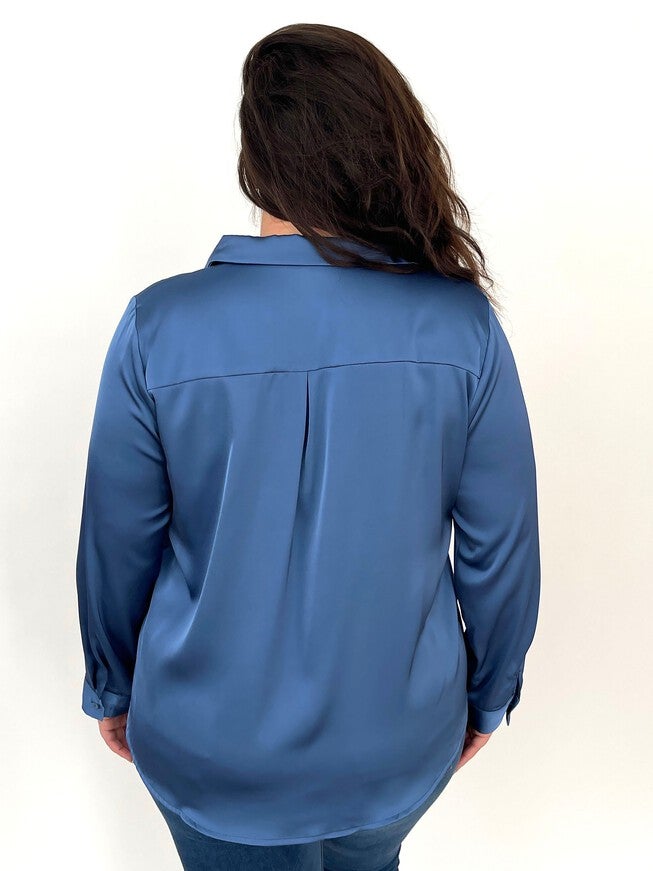 Mallow Satin Button Down - Smoky Blue, Smoky Blue / Azure Blue, alternate image number null