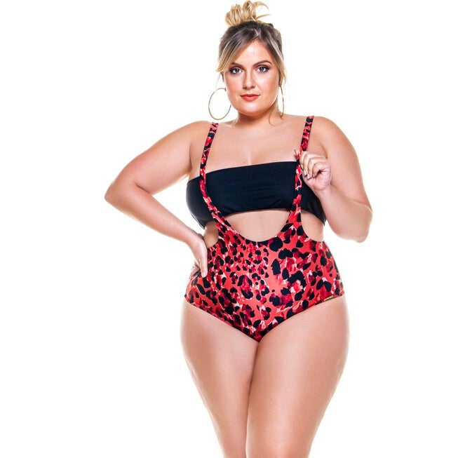 Plus Size Savana Print Jumper Swimsuit With Black Top, Black Savanna / Black, hi-res image number 0