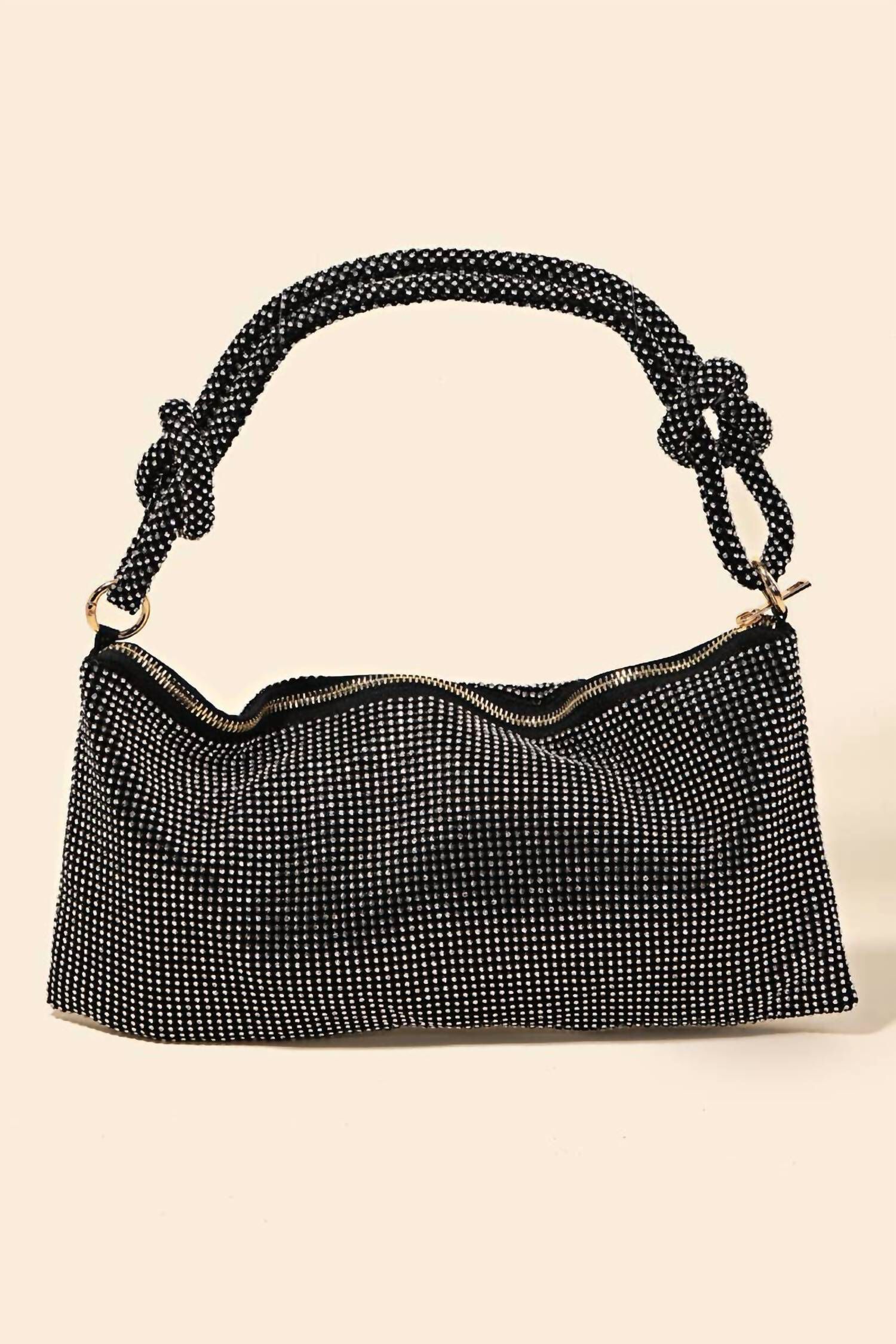 Women'S Rhinestone Studded Hobo Bag in Black, Black / Black, hi-res image number 0