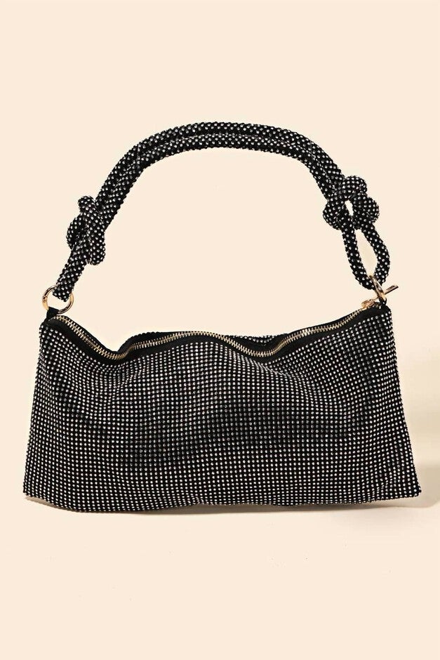Women'S Rhinestone Studded Hobo Bag in Black, Black / Black, hi-res image number 0
