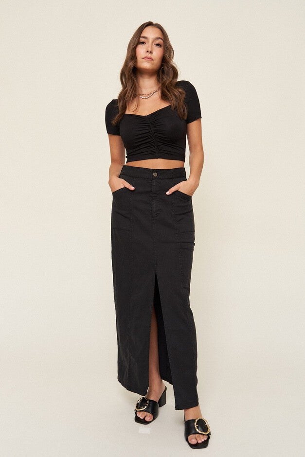 Leah Cotton Tencel Cargo Maxi Skirt, Black / Black, alternate image number 4