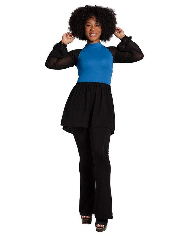Annie Women's Mock Neck Lantern Sleeve Two Tone Peplum Tunic Top, , alternate image number 8