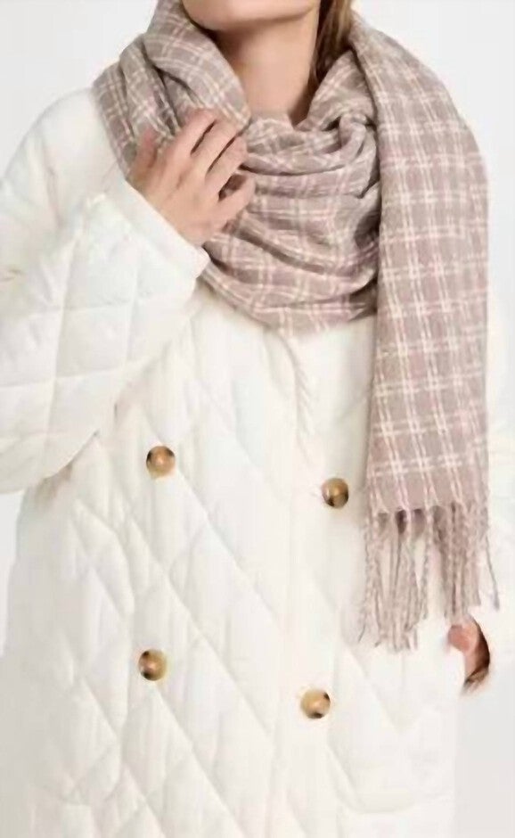 SMALL STITCHED PLAID SCARF IN PLAID, Plaid / Beige, hi-res image number null