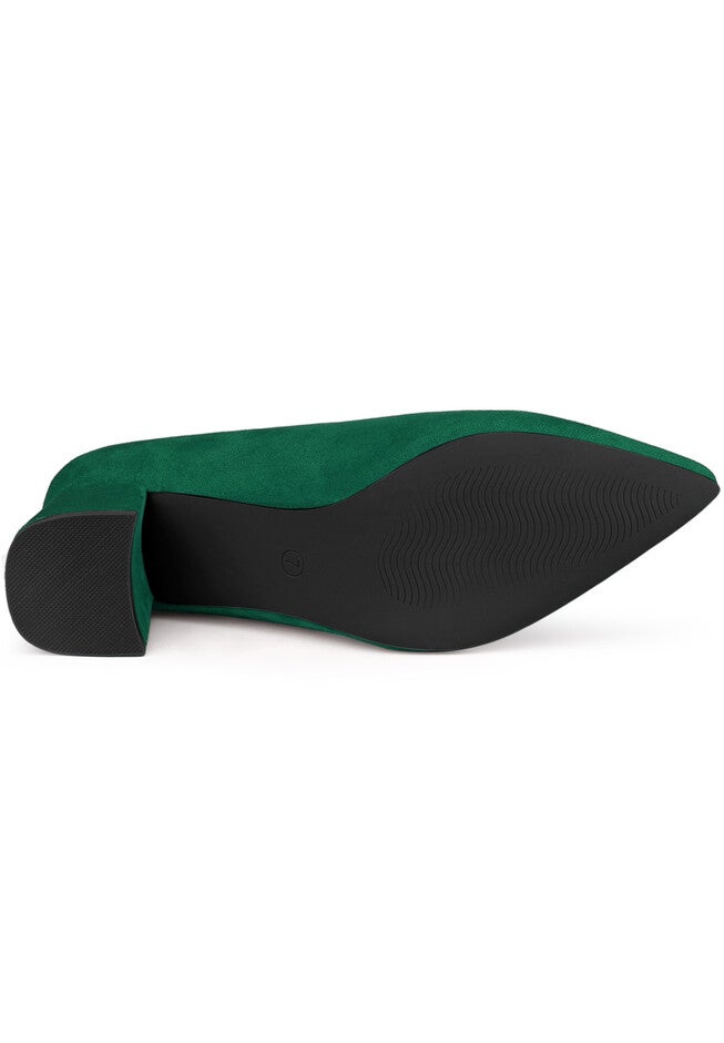 Pointy Toe Slip on Low Chunky Heels Pump, Green / Hunter Green, alternate image number 3
