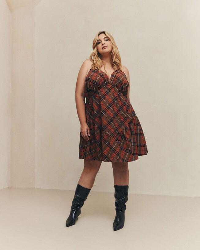 Plaid Mini Dress, Brown / Brown, alternate image number 1
