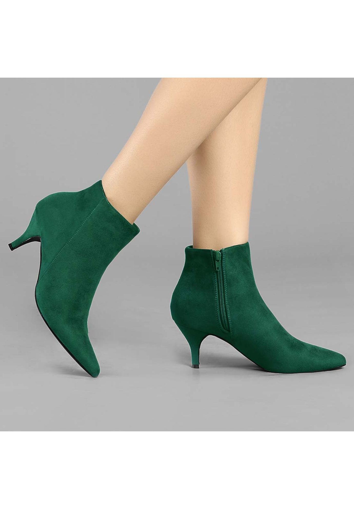 POINTED TOE KITTEN HEEL ZIP BOOTIES, Emerald Green / Forest Green, alternate image number 4