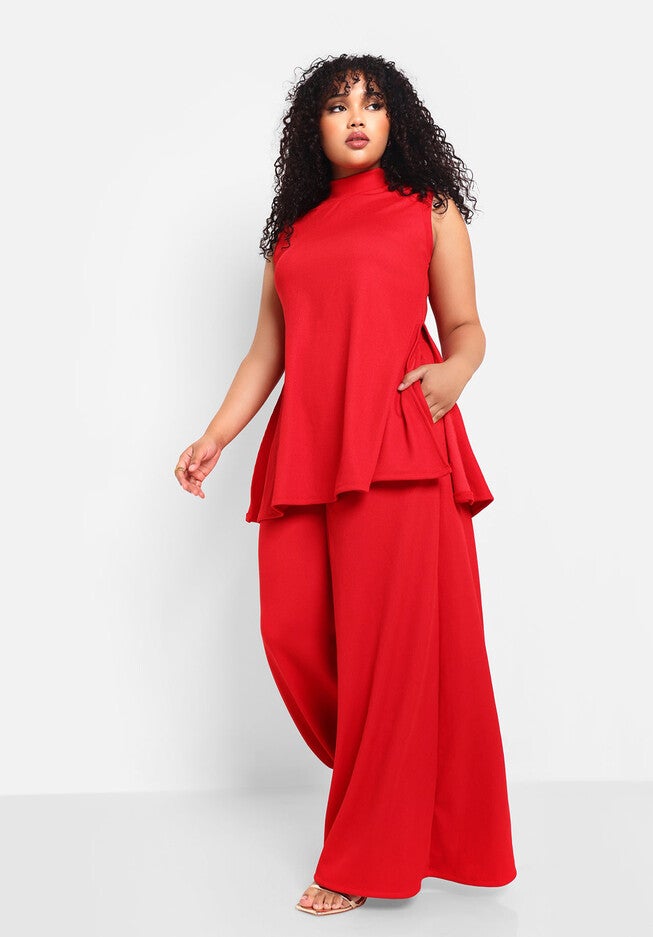 Shayla Ribbed Double Slit Sleeveless Top, Red / Red, alternate image number null