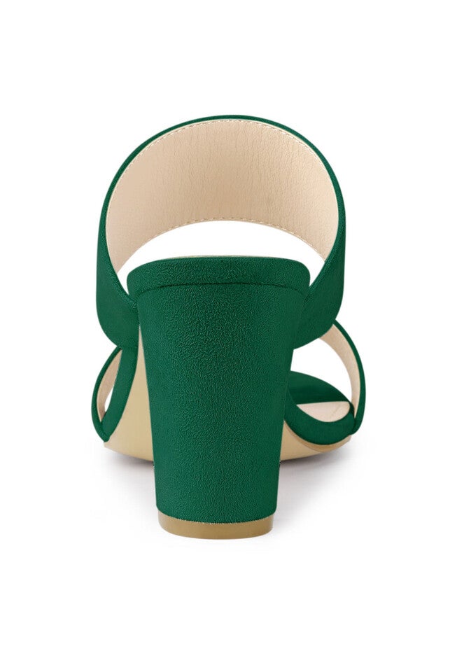 Opened Toe Block Heeled Slide Sandals, Green / Forest Green, alternate image number 2