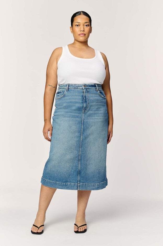 LIN PLUS - DENIM SKIRT | ROCKAWAY, ROCKAWAY / Dark Wash, hi-res image number null