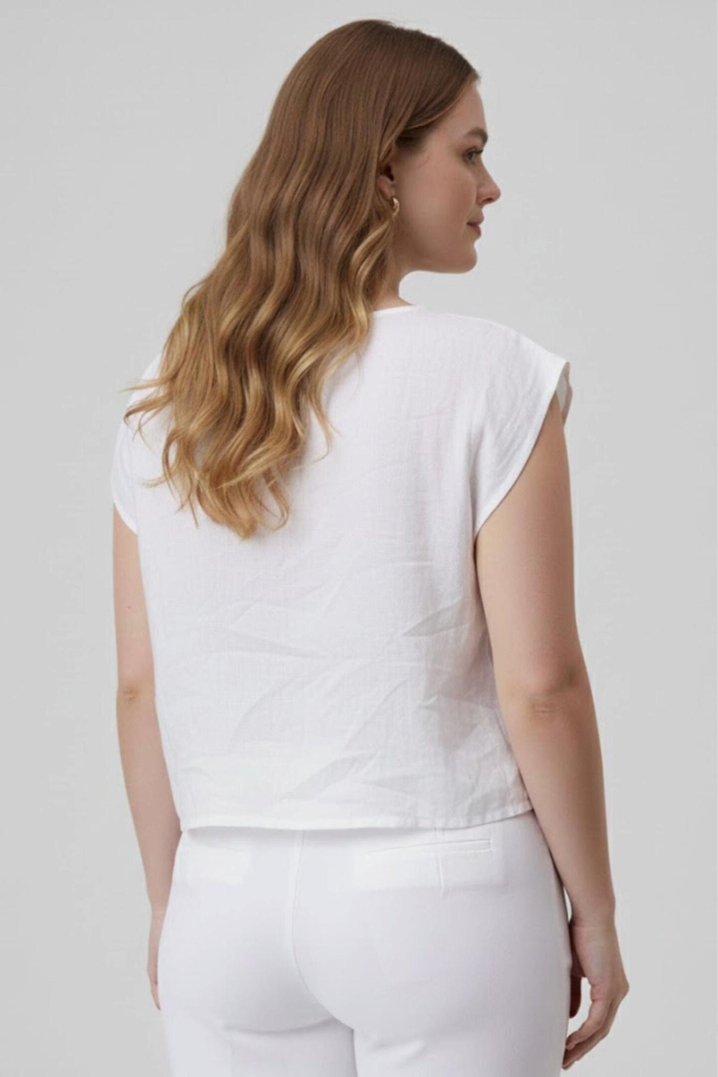 Deep V-neck short top, Shell Offwhite / White, alternate image number 1