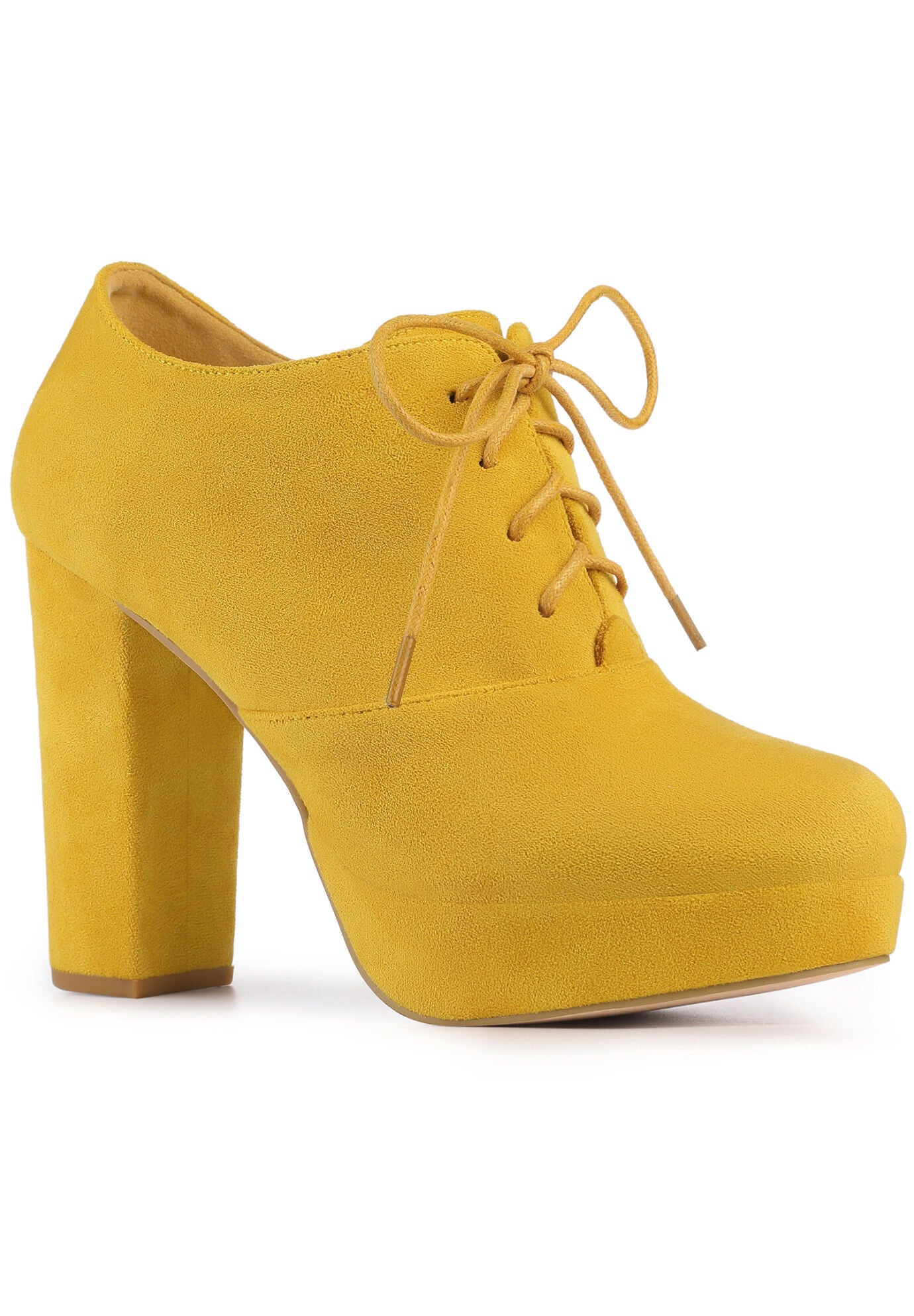 Platform Chunky Heel Lace Up Ankle Booties, Yellow / Yellow, hi-res image number 0
