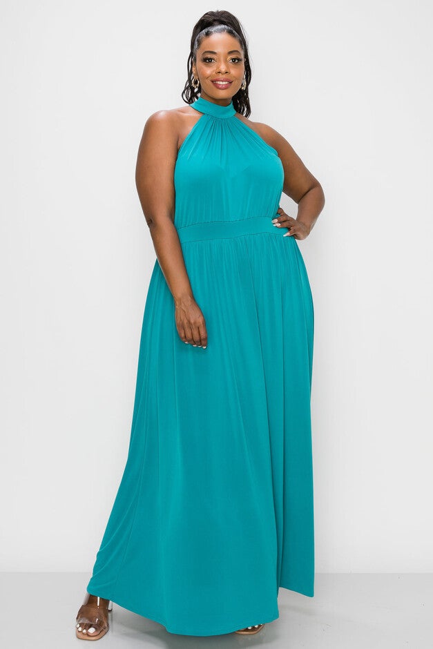 MICHELLE HALTER MAXI DRESS, Jade / Turquoise, hi-res image number null