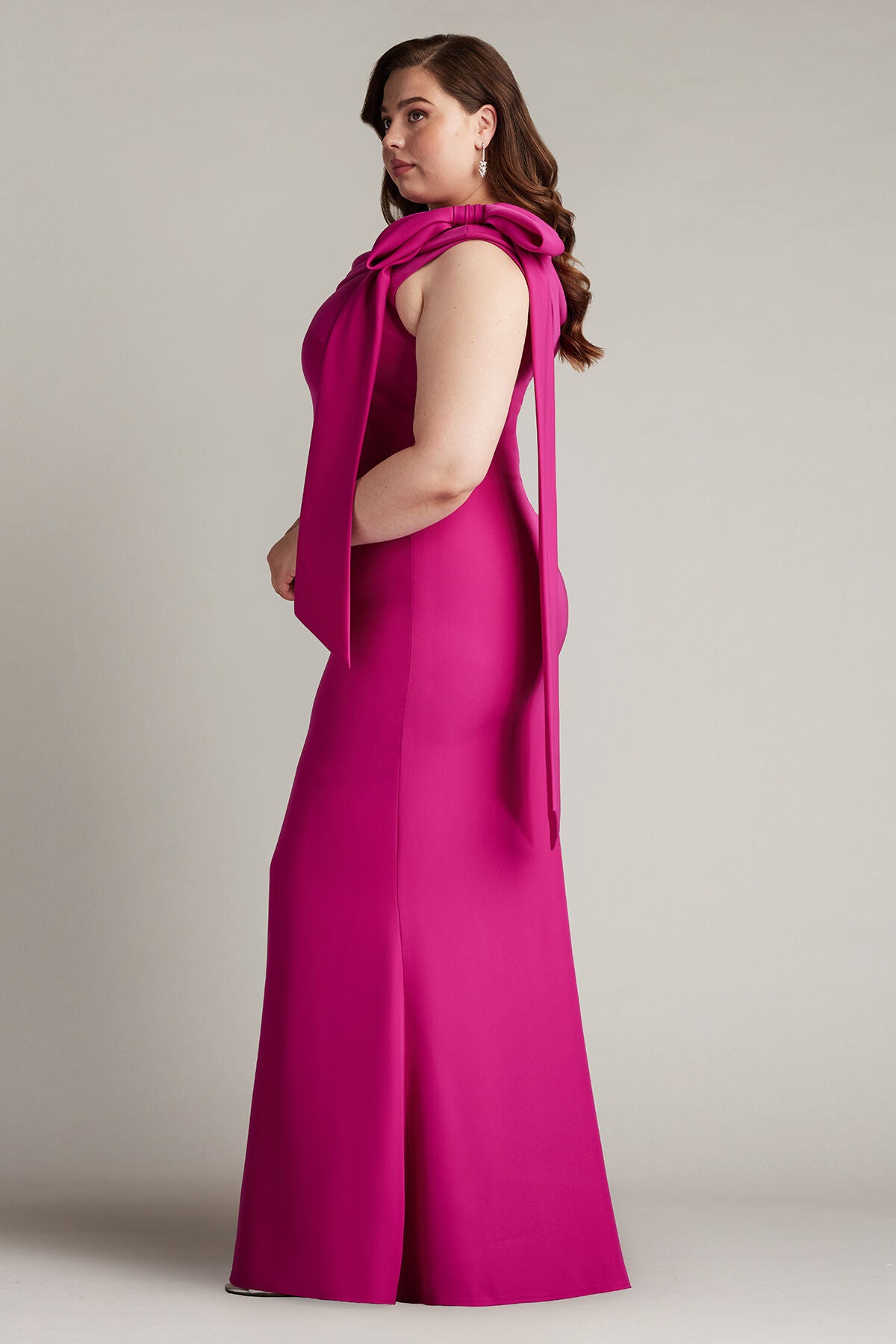 Cassia Bow-Shoulder Crepe Gown - PLUS SIZE, HIBISCUS / see-description, alternate image number 2