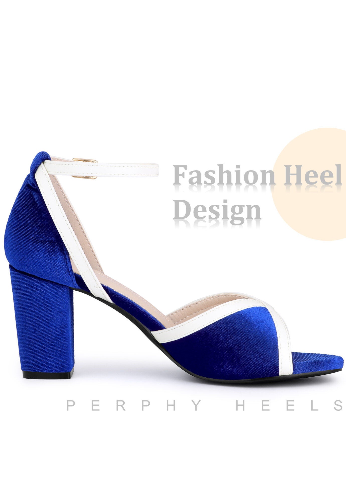 Velvet Open Toe Ankle Strap Chunky Heel Sandals, Royal Blue / Royal Blue, hi-res image number 0