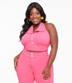 Smak Parlour 1960s Hot Pink Halter Crop Top
