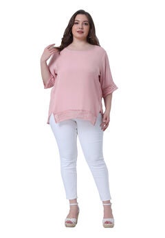 Crewneck Lace Crochet Short Sleeve Casual Loose Top