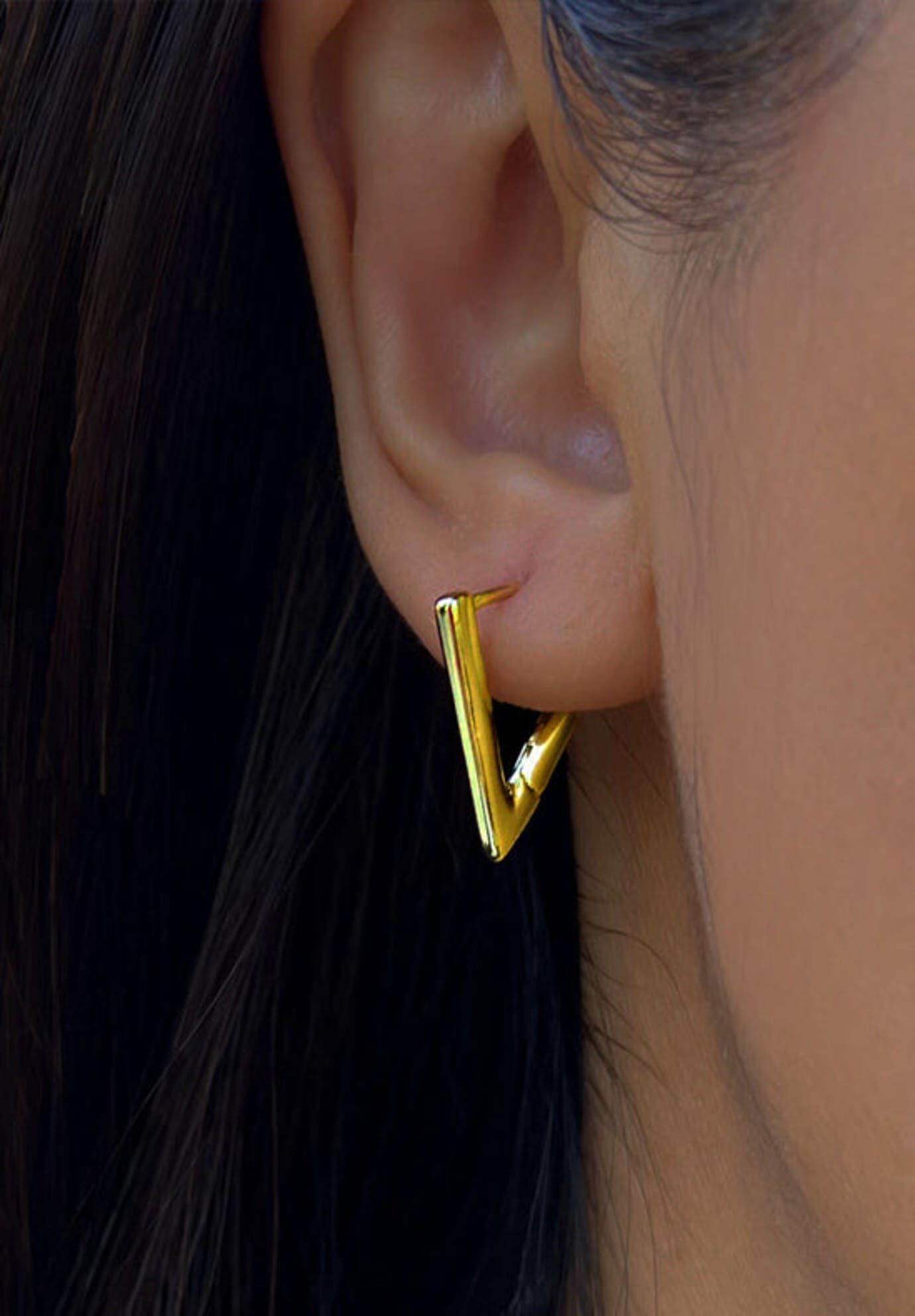 ACHIEVE Triangle Huggie Earring | Single Earring, Gold / Gold, alternate image number 2