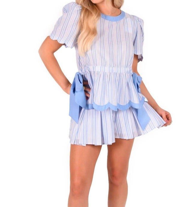 SOPHIE SCALLOP TOP IN SANTORINI STRIPE, Santorini Stripe / Light Blue, hi-res image number 0