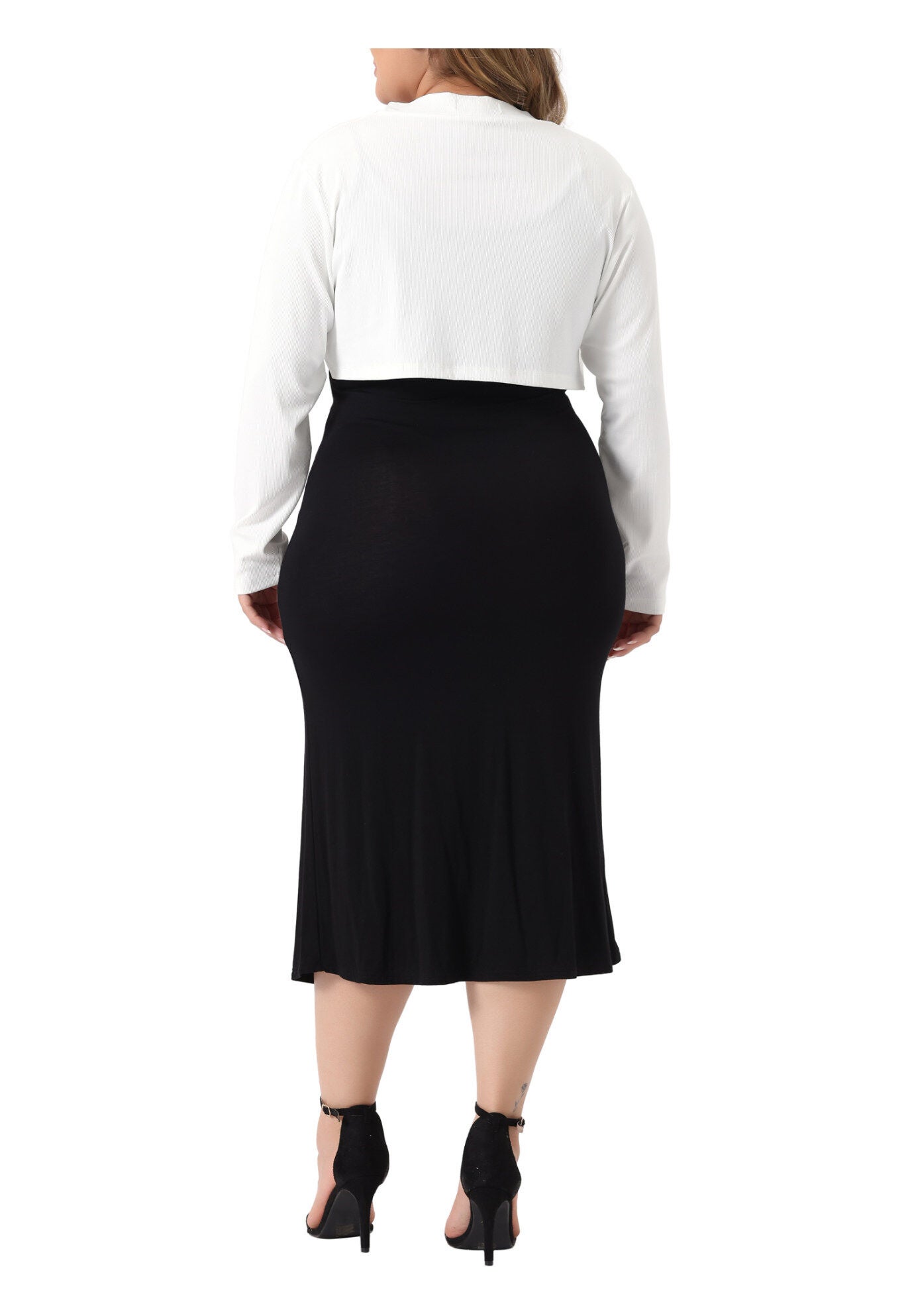 CROPPED LONG SLEEVE OPEN FRONT BOLERO SHRUG, White / White, alternate image number 4