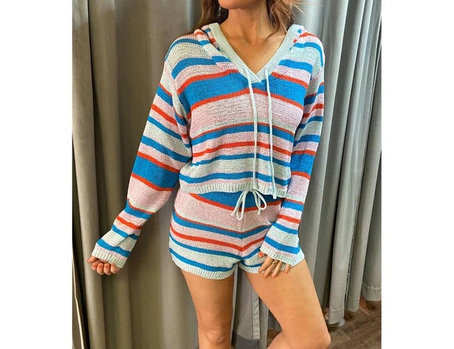 Ivy Knit Shorts In Blue Stripes, , alternate image number null