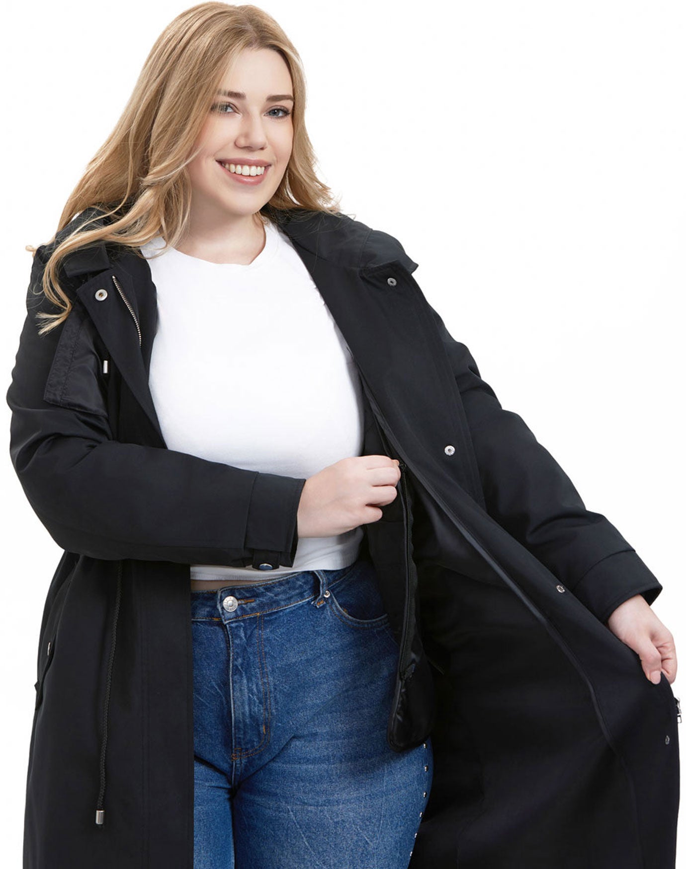 Hooded Zip-Out Lined Long Parka Coat, Black, alternate image number 4