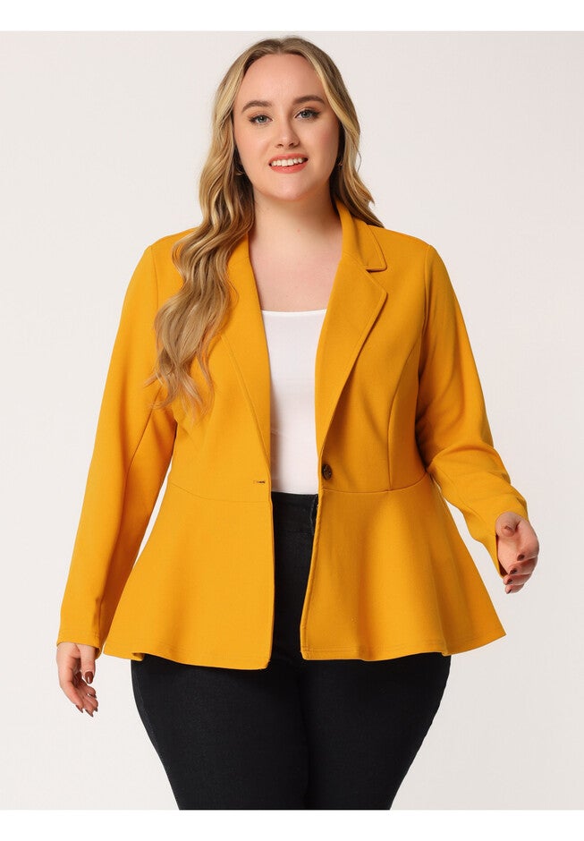 RUFFLE V NECK BUTTON NOTCH PANEL PEPLUM BLAZER, Yellow / Yellow, hi-res image number 0