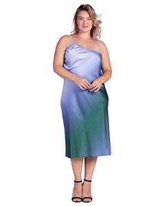 Avi Womens Plus Size Ombre Crimson Asymmetric Satin Slip Dress
