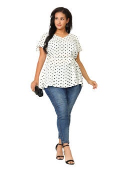 Tie Waist Polka Dots Ruffle Summer Short Sleeve Blouse