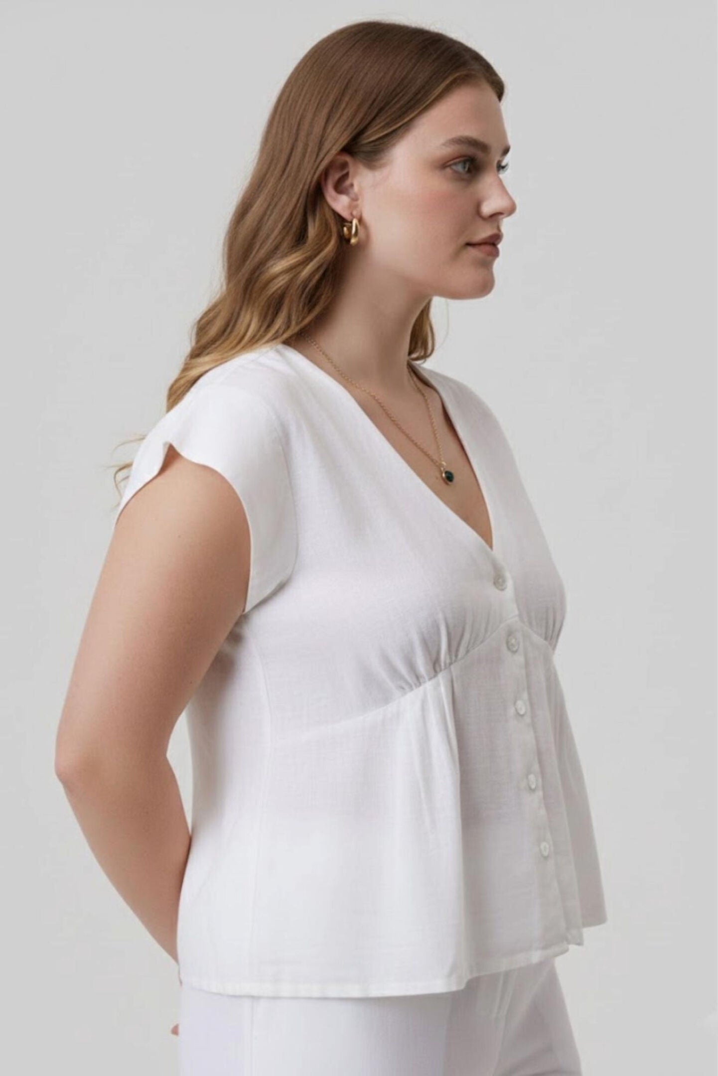 Deep V-neck short top, Shell Offwhite / White, alternate image number 4