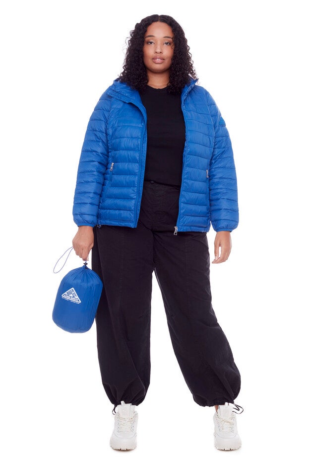 Women's Plus Size - YOHO | Vegan Down Lightweight Packable Puffer Jacket & Bag, Cobalt / Cobalt, alternate image number 1