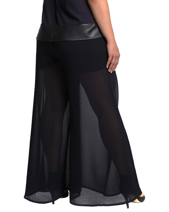 Plus Size Patricia Woven Chiffon Midnight Blue Palazzo Pant W Elastic Waist, MIDNIGHTBLUE / Navy, alternate image number null