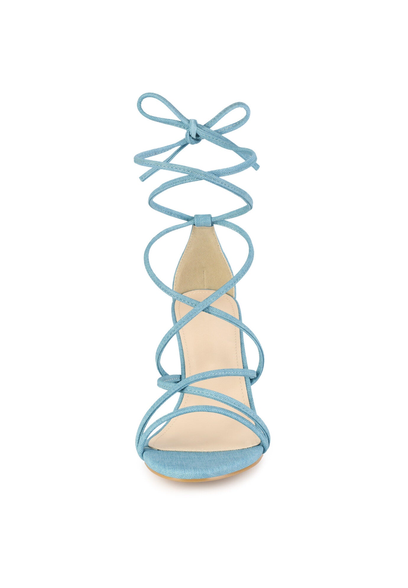 Strappy Lace Up Chunky Heeled Heels Sandals, Light Blue / Light Blue, alternate image number 1