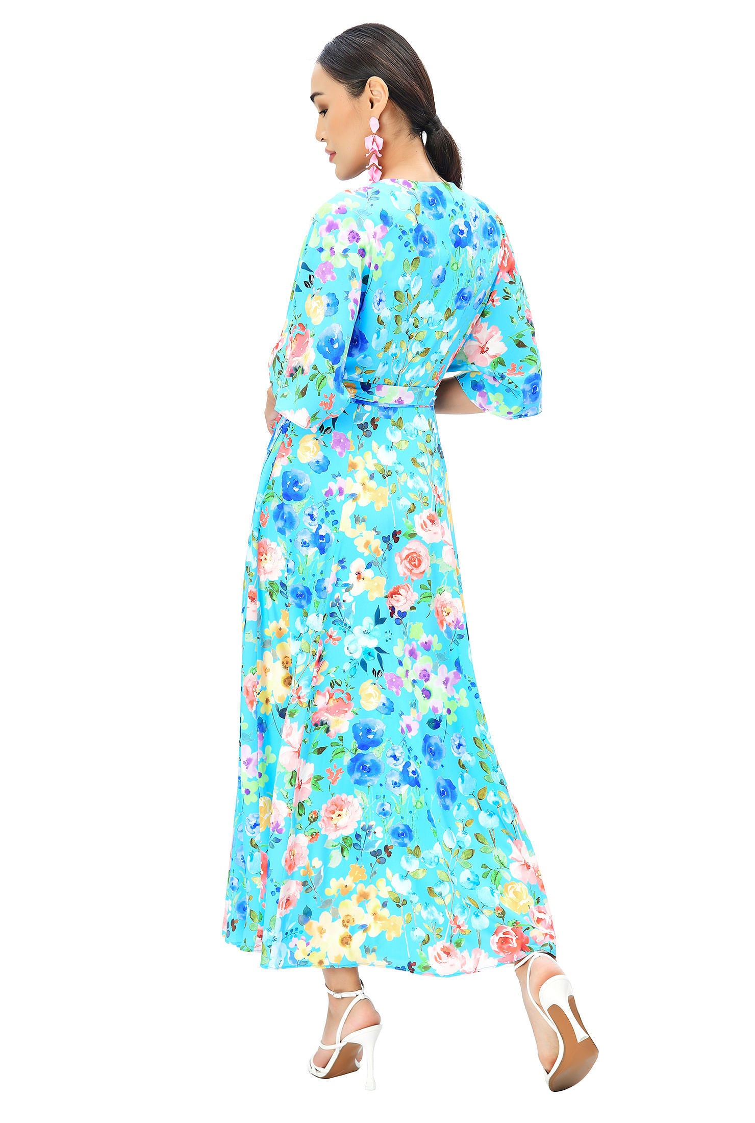 Dolman Sleeve Floral Print Crepe Wrap Dress, Sky Blue Multi / Light Blue, alternate image number 1