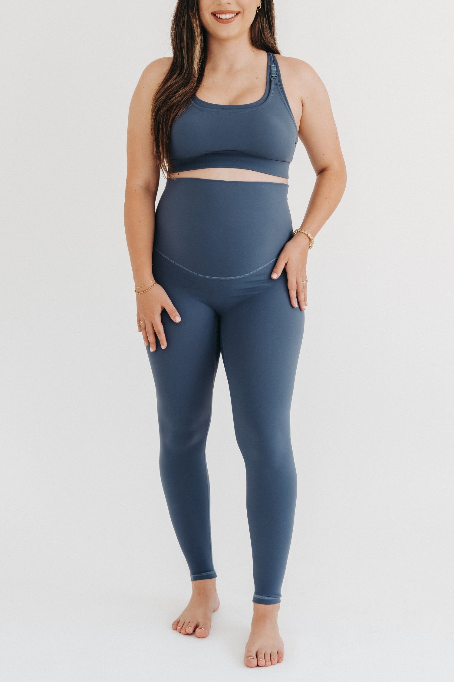 Women&#39;s Athletic Maternity Legging with Scrunched Butt Design and Supportive Belly Band, Blue / Azure Blue, hi-res image number 0