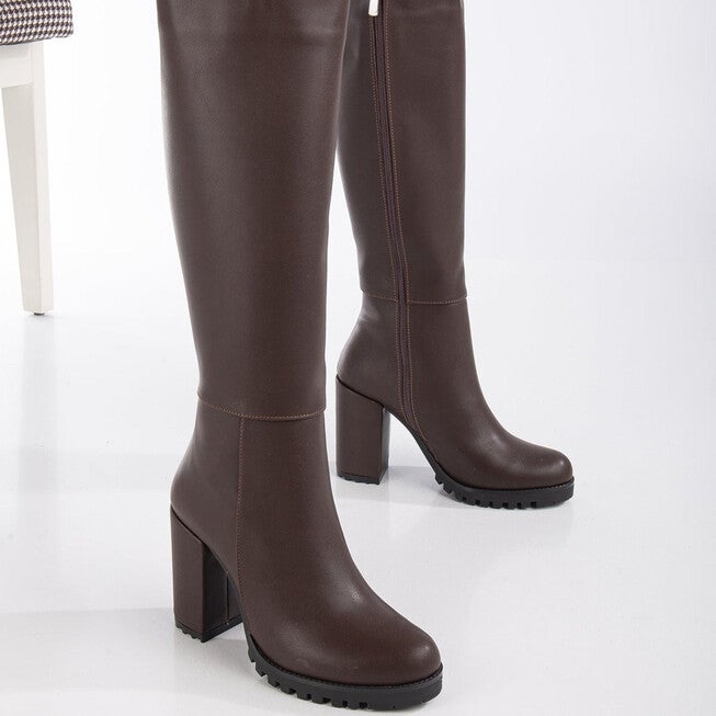 ALIZE - BROWN WIDE CALF PLATFORM BOOTS, DARKBROWN / Brown, alternate image number null
