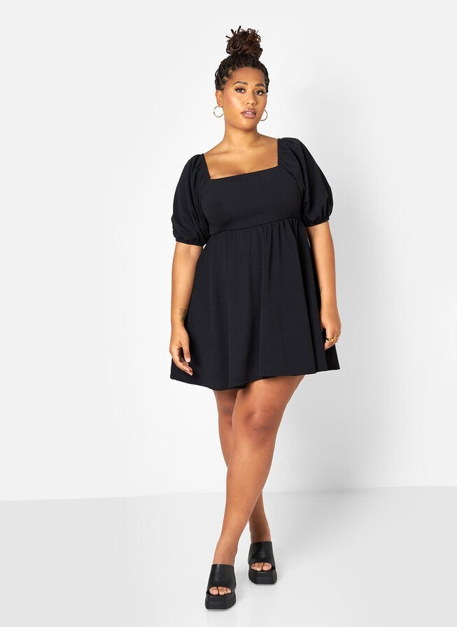 LUNA BALLOON MINI DRESS, Black / Black, alternate image number 3