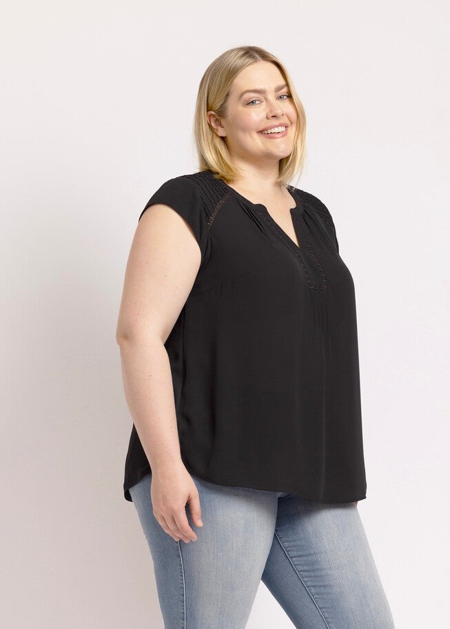 Adalee Cap Sleeve Top with Lace, , alternate image number 7