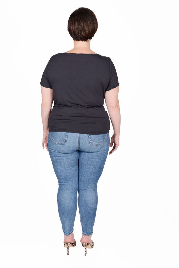 Tracy Drape Neck Tee Black, OffBlack / Black, alternate image number null