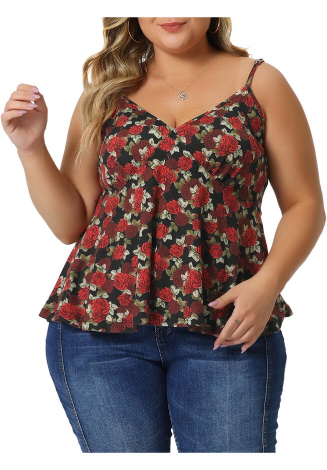 Casual Cami Spaghetti Strap V Neck Sleeveless Top, Red / Red, alternate image number 1