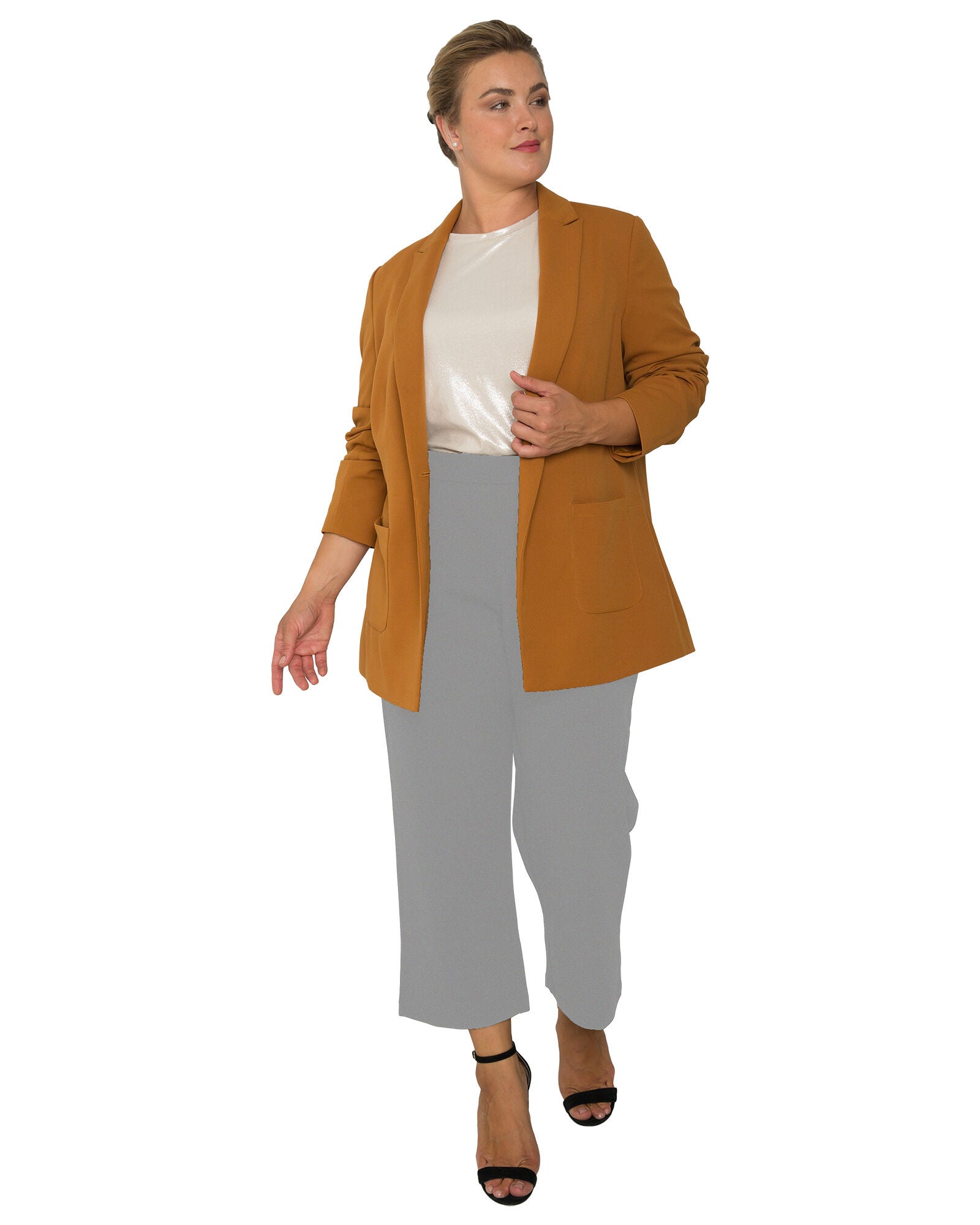 Plus Size Mona High Waist Stretch Crepe 23 inches Crop Pants, Dark Grey / Light Grey, alternate image number 3