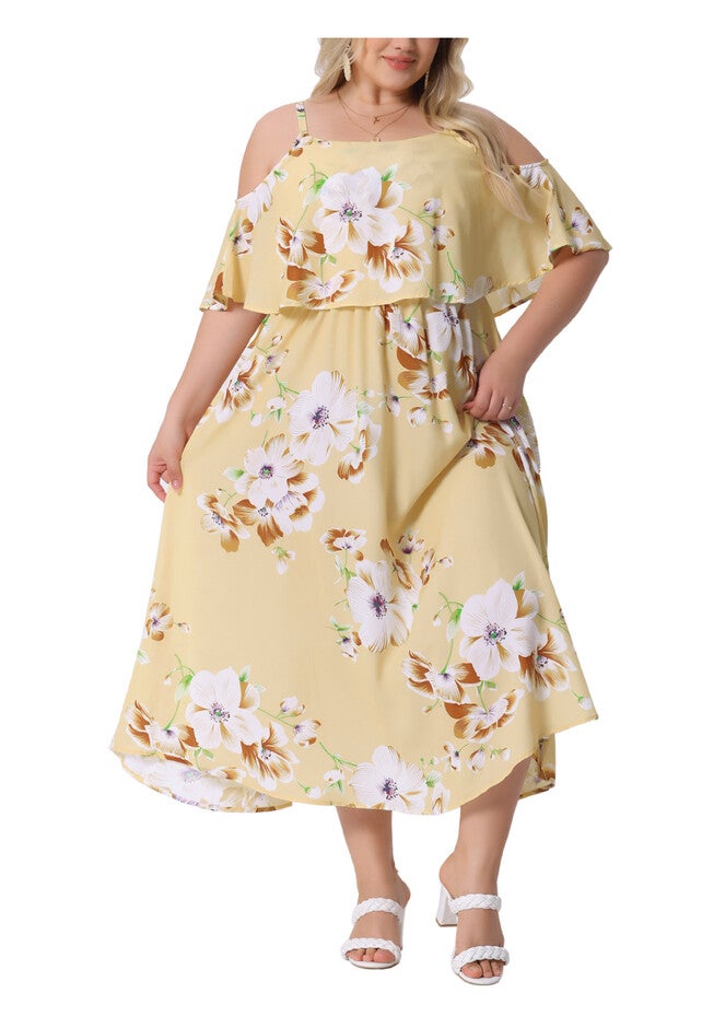 Square Neck Adjustable Strap Sundress Summer Maxi Dress, Yellow / Yellow, alternate image number 2