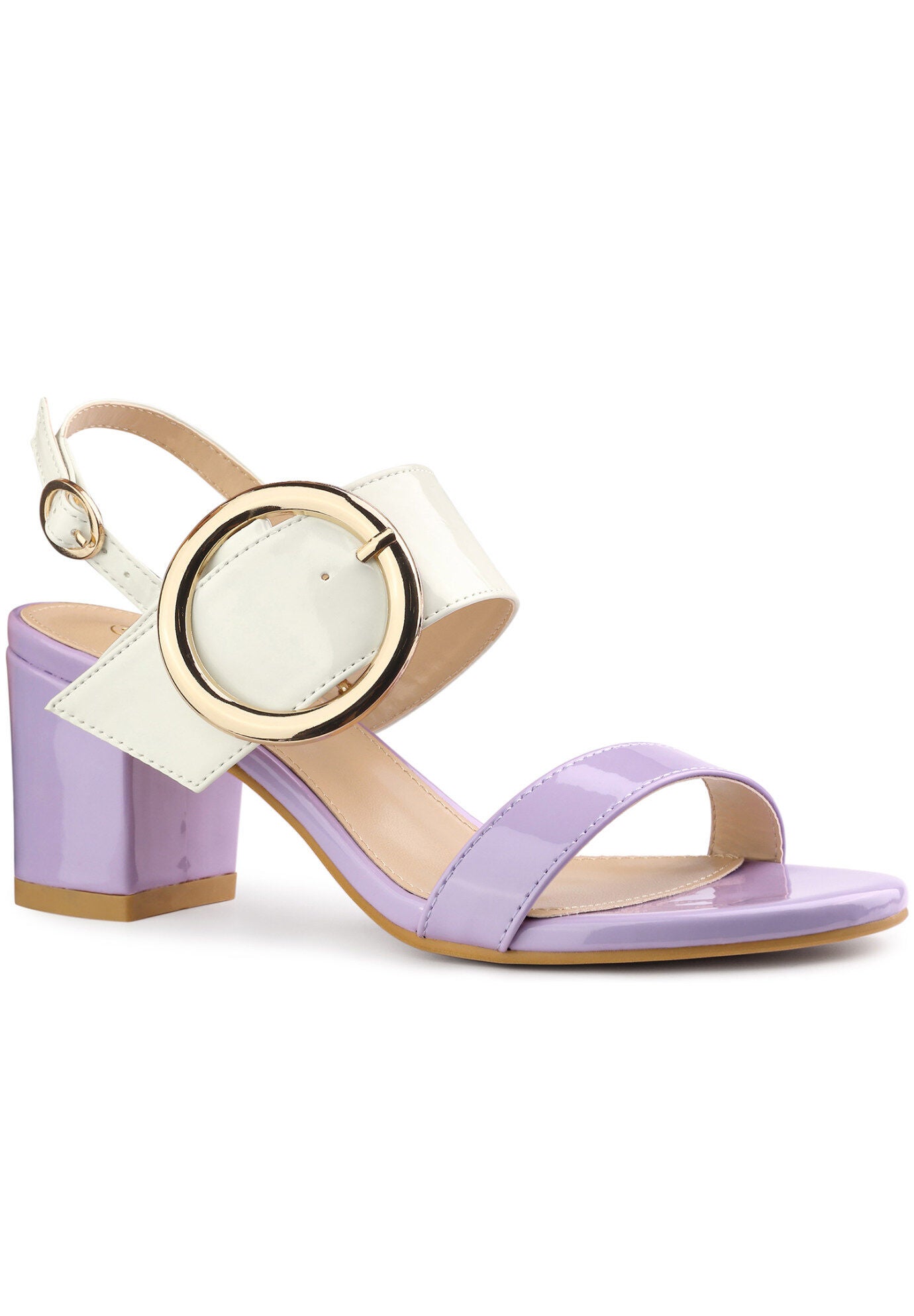 Slingback Buckle Two Straps Chunky Heel Sandals, Purple / Purple, hi-res image number 0